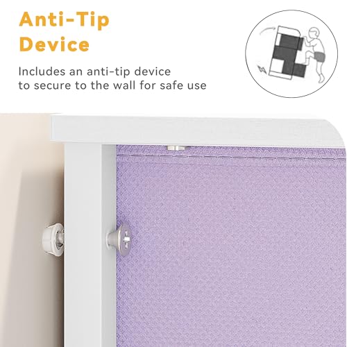 DWVO Dresser with 4 Drawers - Storage Tower Unit, Dresser for Bedroom, Living Room, Closets - Sturdy Steel Frame, Wooden Top & Easy Pull Fabric Bins, Purple - color: Cool Purple