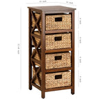 eHemco 4 Tier X-Side End Storage Cabinet with 4 Wicker Baskets, Walnut - color: Walnut, size: 14"D x 14"W x 32.1"H (4 Drawers)
