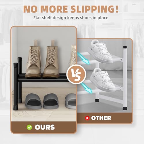 STORAGE MANIAC Long Expandable Shoe Rack, 6 Pairs Metal Wide Stackable Shoe Rack, Adjustable Shoes Shelf, Freestanding Shoes Organizer for Closet, Entryway, Hallway, Garage, Front Door, 1 Tier - size: 1-tier