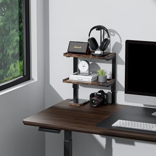 Spacrea clamp on Desk Shelf, 2 Tier Office Desk Shelves Organizer, Wood Desktop Supplies Storage Rack, Desk Organizers and Accessories (Wood) - color: Wood