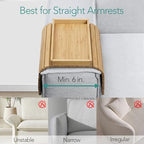 DETOR Couch Tray with Spacious 12.4" x 5.4" Storage Box, Natrual Bamboo Finish, Enhanced Non-Slip Felt Bottom, Sturdy Bamboo Slats, Fits Armrests 6" and Wider - color: Natural