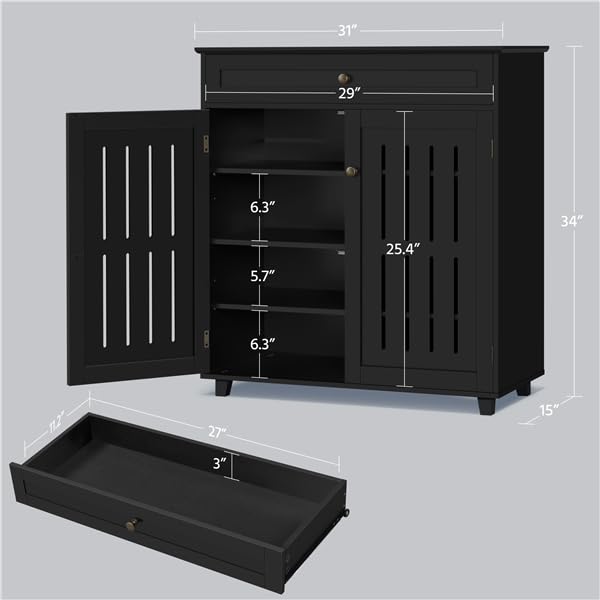 Yaheetech Shoe Cabinet, 4-Tier Shoe Storage Cabinet with Drawer & Adjustable Shelves, Shoe Rack Cabinet for Entryway, Hallway, Living Room, Black - color: Black, size: 31 x 15 x 34’’