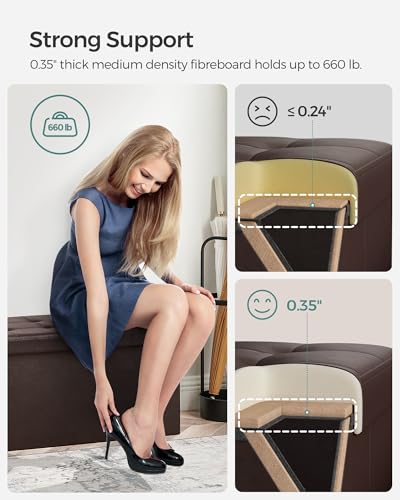 SONGMICS MAZIE Collection - 30 Inches Storage Ottoman Bench with Flipping Lid, Storage Chest Footstool, Load 660 lb, for Entryway, Living Room, Bedroom, Synthetic Leather, Brown ULSF45BR - color: Brown, size: 15"D x 30"W x 15"H