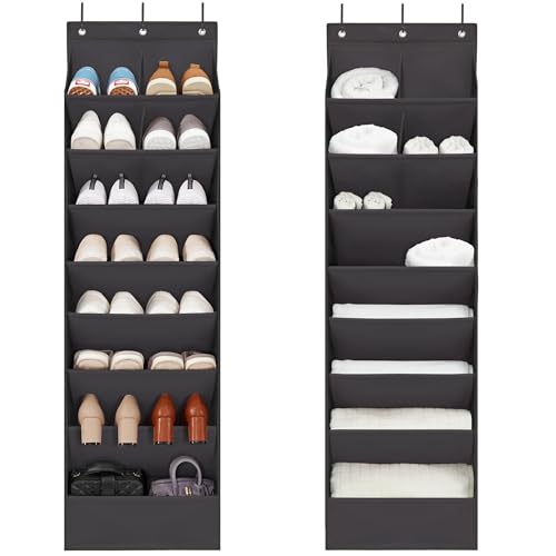 2 Pack Shoe Organizer with 6 Extra Large Pockets and 4 Large Pocket, Over the Door Sturdy Closet Storage Rack, Hanging Shoe Organizer for Shoes, Sneakers, Black - color: Black