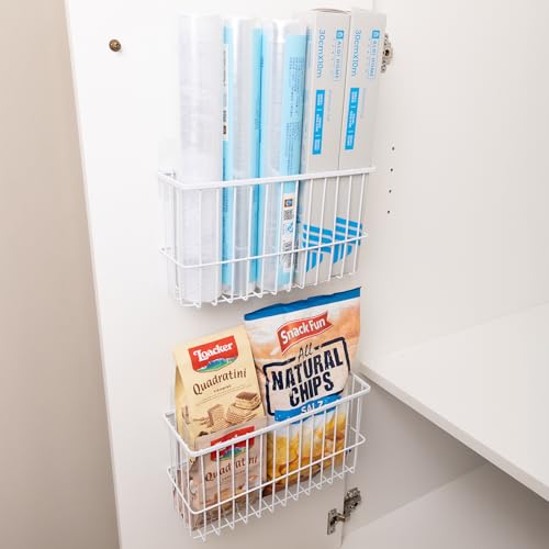 2 Piece Kitchen Cabinet Door Storage Box, Lid Organizers Inside Cabinet, Self Adhesive Wall Mounted Storage Box for Kitchen/Wardrobe/Bathroom, White - color: White