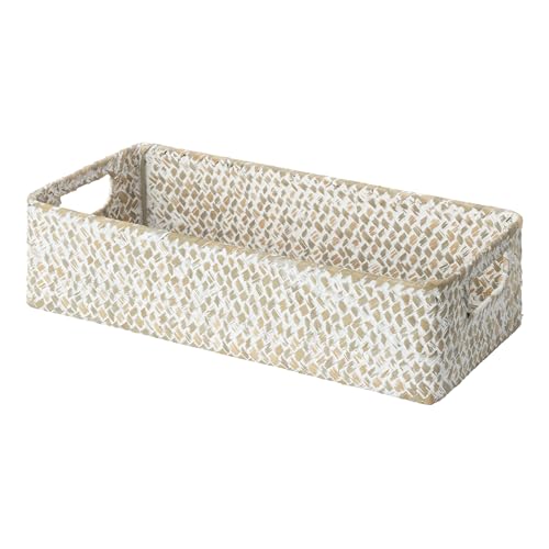 StorageWorks Wicker Toilet Paper Basket for Back of Toilet Baskets, Seagrass Bathroom Basket Organizer and Storage for Tank Topper, Small Tank Trays for Decor with Built-in Handles, Wipe White - color: Wipe White (Seagrass)