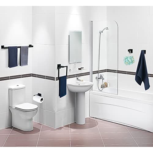 5 Pieces Bathroom Hardware Accessories Set Matte Black, 24Inch Square Towel Racks Set for Bathroom, SUS304 Stainless Steel Towel Bar Set, Bath Accessories Sets Wall Mounted - color: Matte Black, size: 24" 5pcs