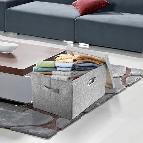 TYEERS Large Storage Bins with Lids, Collapsible, Washable, Fabric Storage Boxes for Organizing, 17.3x11.8x11.4 inches, 3 Pack, Gray - color: Grey, size: 3-Pack Large
