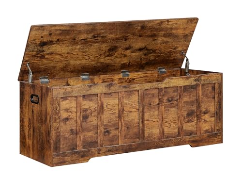 VANKILEY 51.2"Storage chest extra large,storage bench with 2 safety hinges,Shoe Bench,51.2*15.7*19.1inches,wooden trunk for bedroom,livingroom,entryway,Supports 220 lb,Easy Assembly(Rustic brown) - color: Rustic Brown