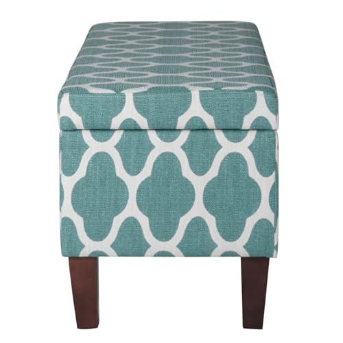 HomePop Large Upholstered Rectangular Storage Ottoman Bench with Hinged Lid, Teal Blue Geometric - color: Teal Blue Geometric