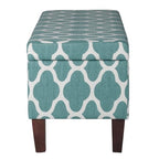 HomePop Large Upholstered Rectangular Storage Ottoman Bench with Hinged Lid, Teal Blue Geometric - color: Teal Blue Geometric