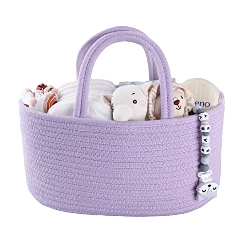 Baby Diaper Caddy Organizer Cotton Rope Nursery Storage Bin Basket Portable Holder Tote Bag for Changing Table Car Travel Baby Shower Gifts Newborn Essentials Registry Must Have Purple or Lavender - color: Purple, size: Regular