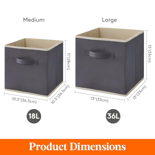 Lifewit Storage Cubes, Foldable Decorative Fabric Storage Baskets for Organizing Home Organizers with Handles for Shelves, Closet, 11 Inch Bins, 18L Gray, 16 Packs - color: Gray, size: 16pcs-11INCH