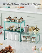 SONGMICS Cabinet Organizer Shelf, Set of 3 Kitchen Counter Shelves, Kitchen Storage, Spice Rack, Stackable, Expandable, Green UKCS220C01 - color: Green