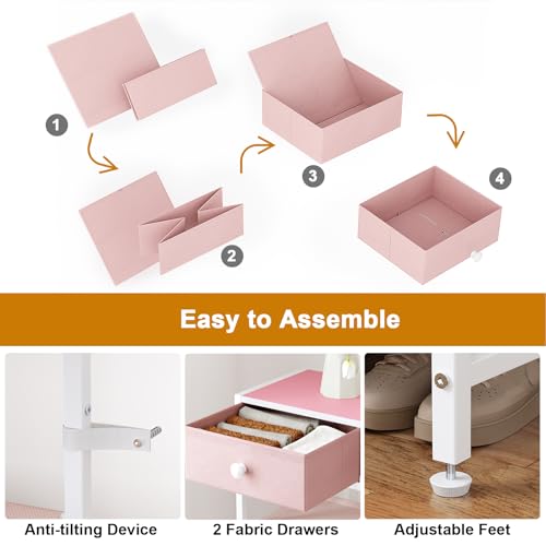 Shoe Rack, 5 Tier Shoe Organizer with 2 Drawers, Metal Shoe Storage for 16-20 Pairs of Shoes with Fabric Shelves and Wooden Top, Narrow Shoe Shelf for Closet Entryway Pink - color: Pink, size: 5 Tier(27.6 × 10.8 × 37.8)