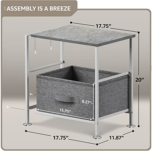 Sorbus Nightstand with 2 Drawers - Bedside Furniture End Table Night Stand with Steel Frame, Wood Top & Easy Pull Fabric Bins - Small Dresser & Chest for Home, Bedroom Accessories & Office - color: Grey, style: 2 Drawer