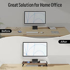 loukin Monitor Stand Riser for Desk, 22.4" x 8.3" Larger Computer Stand for Laptop, PC, Printer, Sturdy Desktop Computer Shelf with Non-Skid Rubber, Home Office (Brown)