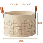 Blanket Basket, BOLDMONKEY 20"x 20"x13" XXLarge Woven Felt Laundry Baskets with Handle Nursery Storage Living Room Round for Toy, Clothes, Kids, Bedroom(Khaki) - color: Khaki
