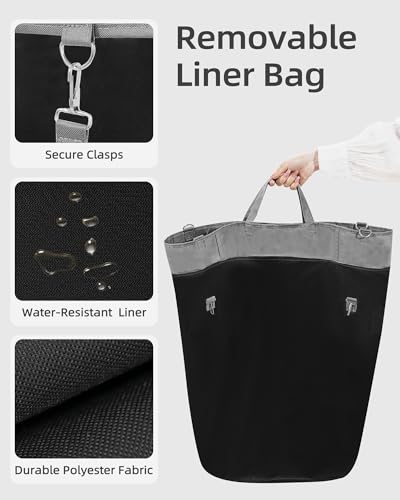 STORAGE MANIAC Rolling Laundry Hamper with Wheels 110L Laundry Basket, Round Laundry Cart with Metal Frame and Removable Bag, Clothes Hamper for Bedroom, Bathroom, Dorm Room, Laundry Room, Black - color: Black