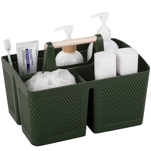 rejomiik Portable Shower Caddy Basket Plastic Cleaning Caddy Organizer Storage Tote with Handle for Bathroom, College, Dorm Room Essentials, Dark Green - color: Dark Green