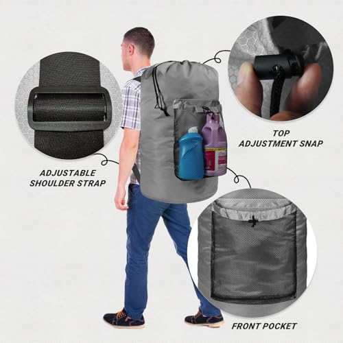 Laundry Bag with Shoulder Straps and Mesh Pocket Laundry Backpack Large Portable Laundry Hamper for College Laundromat Apartment (Gray) - color: Gray