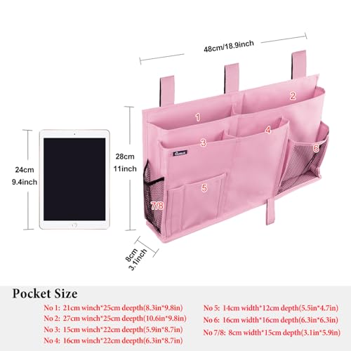 Surblue Caddy Hanging Organizer Bedside Storage Bag for Bunk and Hospital Beds, Pink, L - color: Pink, size: Large