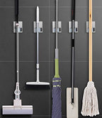 Broom Holder Wall Mount, 4 Pack Gray Stainless Steel Mop and Broom Organizer, Heavy Duty 15 Lbs Self Adhesive Tool Hanger, No Drill Broom Hooks for Garage, Kitchen, Bathroom Organization - color: Gray (4 Pack)