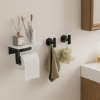 BWE Matte Black Toilet Paper Holder with Marble Shelf, Toilet Paper Roll Holder Wall Mounted, Toilet Paper Roll Holder with Phone Shelf 304 Stainless Steel Tissue Holder for Bathroom Washroom - color: Black