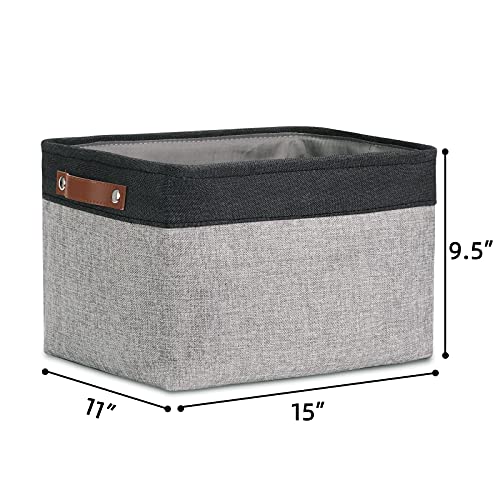 DULLEMELO Fabric Storage Basket for Shelves/Closets, Collapsible Rectangle Basket for Organizing Clothes, Toys, Towels, Books, Laundry, Nursery, Dog Toy Basket Empty (Black&Gray) - color: Black&Gray, size: Medium-15"x11"x9.5"