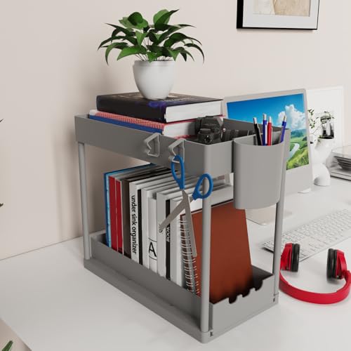 2 Pack Under Sink Organizers and Storage, 2-Tier Sliding Cabinet Organizer Drawer for Bathroom and Kitchen – Multi-Purpose Cabinet Organizer with Easy Pull-Out Design (Grey) - color: Grey, size: 2 Pack