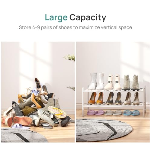 viewcare White Shoe Rack for Entryway, 2 Tier Shoe Organizer for Hallway Closet, Bamboo Wood Shoe Racks for Indoor Outdoor (White, 2-Tier) - color: White, size: 2-Tier