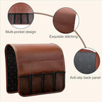 Anti-slip Sofa Armrest Bag with 5 Pockets Leather Remote Control Holder Organizer for Tablet Magazine Newspaper Glasses Earphone