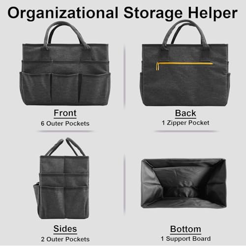 Cupohus Art Organizer Craft Storage Tote Bag with Pockets and Handles, Oxford Fabric Carrying Caddy for Teacher, Officer, Artist, Students, Traveler, and More –Grey - color: Grey
