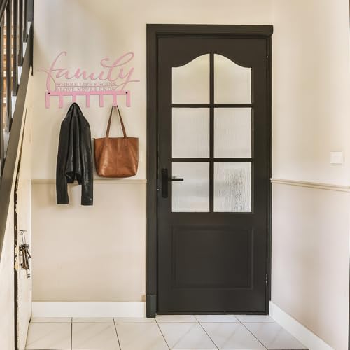 Hicarer Family Key Holder Metal Hooks Decorative Hanger Pink Rack Wall Mount Organizer with Screws and Anchors for Keys Hat Kitchen Entryway Front Door Home Decor - color: Pink, style: Classic Style