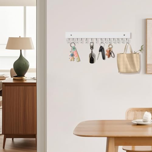 2Pack Key Holder Wall Mount with 28 Rotating 180° Key Hooks, 14.6" Rustproof Organizer Hanger for Apartment Decor, Wall Storage Rack for Entryway, Living Room, Hallway, Bathroom, Kitchen(White) - color: White