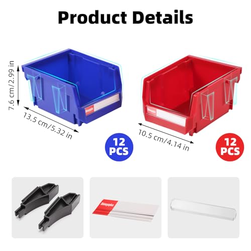 Plastic Storage Bins 24 Packs, Space-Saving Stackable Parts Bins for Garage,Tools, Small Parts Organization Bin-5x4x3 Inch (Blue & Red) - color: Blue & Red 24pack, size: 5x4x3 inch