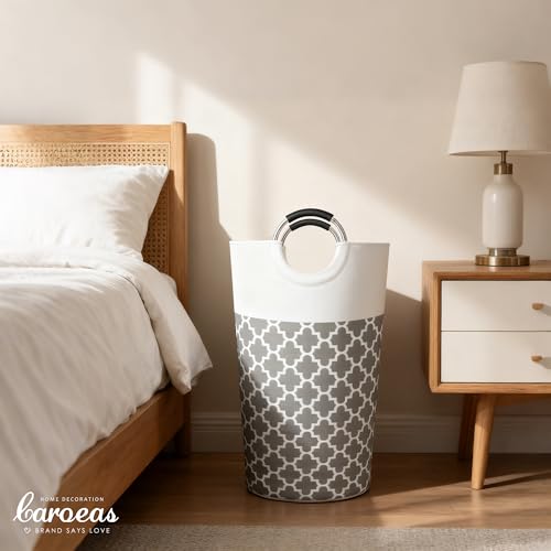 Caroeas 90L Light Laundry Basket (13 Colors), Waterproof Laundry Hamper, Laundry Bag with Padded Handles, Clothes Hamper, Collapsible Laundry Basket Easy Storage - color: LightGreyS, size: 90L