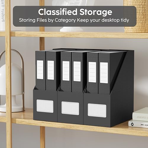 JiaWei Black Magazine File Holders, 3 Packs Sturdy Cardboard File Rack, Office Organization Desktop Storage File Box Binder for Shelves and Desk, Folder Holder for Office or Classroom - color: Black