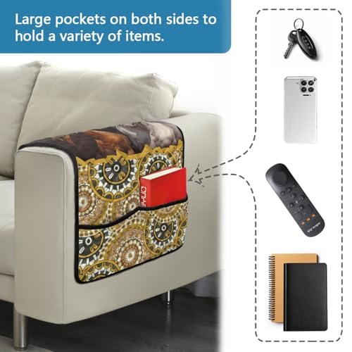 Boho Mandala Horse Print Sofa Armrest Organizer with 2 Pockets Non-Slip Recliner Armrest Cover for Living Room Stain Resistant Furniture Protector Remote Controls Holder - color: Boho Mandala Horse