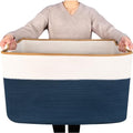 MINTWOOD Design 22in Extra Large Blanket Basket Holder Living Room, Rectangle Rope Woven Storage Basket with Handles for Laundry, Pool Towels, and Shoes, Dog Toy Organizer Bin Box, Prussian Blue - color: Prussian Blue
