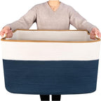 MINTWOOD Design 22in Extra Large Blanket Basket Holder Living Room, Rectangle Rope Woven Storage Basket with Handles for Laundry, Pool Towels, and Shoes, Dog Toy Organizer Bin Box, Prussian Blue - color: Prussian Blue
