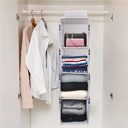 PetsHome 4-Shelf Hanging Closet Organizer, Space Saver, Closet Hanging Storage Shelves with Mesh Pockets & Magic Tap for Storage, Foldable-Grey - color: Grey, size: 4 Shelf