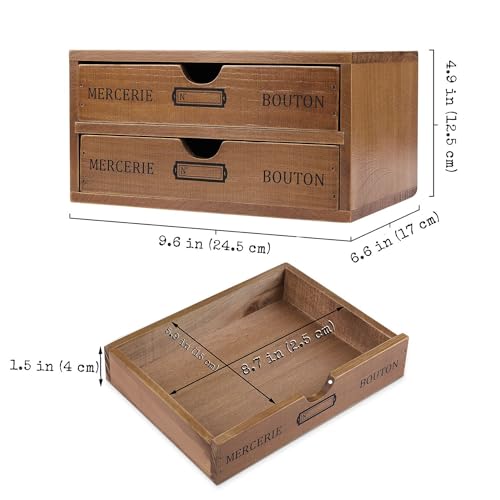 Flexzion Wooden Desktop Office Supplies Organizer with 2 Storage Drawers Set, 2-Tier Wood Tabletop Cabinet, Countertop Desk Accessories Box, for Home Workspace Counter Vanity Decor Art Craft Tool Mail - size: 2 drawer