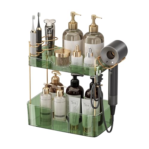 YCIA&DONE Luxury Bathroom Counter Organizer, Large Makeup Organizer Countertop, Shelf Organizer, Vanity Tray, Easily Assemble for Bathroom Organizers and Storage, Undersink, Cabinet, 2 Tiers Green - color: Green, size: 2 tiers