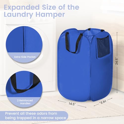 HOUSE AGAIN Upgraded Polyester Pop Up Laundry Hamper, Collapsible Laundry Baskets with Durable Handles Solid Bottom High Steel Frame and Side Pocket, Easy Open & Save space,Perfect for Storage(Blue) - color: Blue, size: 1-Pack