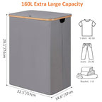 efluky Laundry Hamper with Lid, Trio Laundry Hamper with 3 Removable Bags, 3 Section Laundry Basket with Bamboo Handles for Bathroom, Bedroom & Laundry Room, 160L Silver Grey - color: Silver Grey, size: 160L Trio