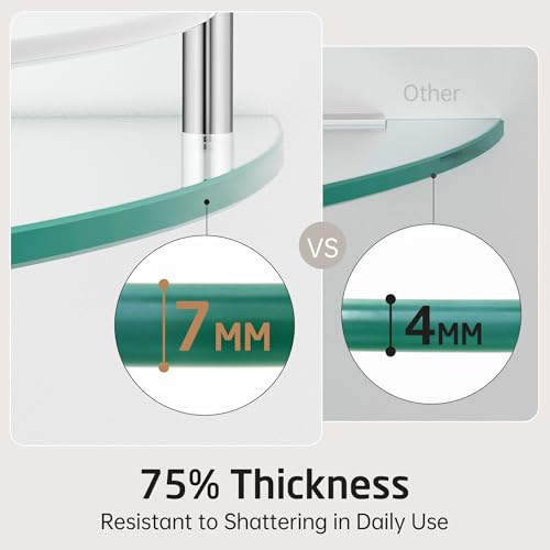 KES Glass Corner Shelf with Hooks 18/8 Stainless Steel, Tempered Glass Bathroom Corner Shelf with Rail, Shower Glass Shelf 2 Pack Wall Mounted, Polished Finish, BGS2101A-P2 - color: Polished Finish