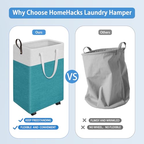 HomeHacks 75L Rolling Laundry Basket with Wheels, Collapsible & Waterproof Laundry Hamper, Mobile Clothes Hamper, Storage Laundry Bins with Handles for Laundry Room, Bedroom, Bathroom & Dorm, Green - color: Green, size: 75L