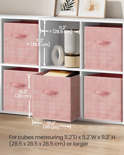 SONGMICS Storage Cubes, 11-Inch Non-Woven Fabric Bins with Double Handles, Set of 6, Closet Organizers for Shelves, Foldable, for Clothes, Jelly Pink UROB026R01 - color: Jelly Pink, size: 10.2''L x 10.2''W x 11''H