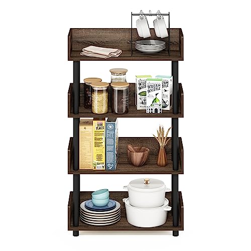Furinno TURN-N-TUBE 4-Tier Display Shelf, Storage Shelves, Book Shelf, Open Shelves with Rounded Corner Top Edges, for Organization and Storage, Living Room, Home Office, Walnut - color: Walnut, size: 4-Tier Display Rack